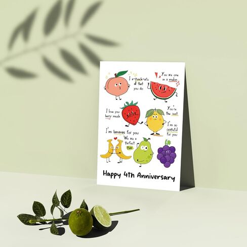 UUEFKTN Cute 4th Wedding Anniversary Card for Women Men, Funny 4 Year Annversary Card Gift for Husband Wife Boyfriend Girlfriend Partner, Lovely Fruit Pun Anniversary Decor For Him Her in Saudi Arabia
