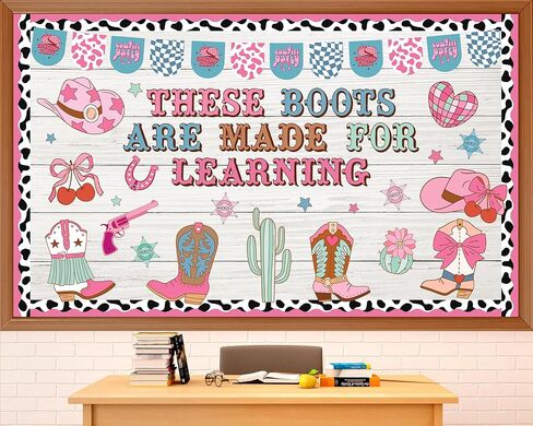 Western Cowgirl Bulletin Board Set West Cowgirl Theme Classroom Decoration These Boots are Made for Learning Cutouts Pink Cowboy Boots Hat Cut Outs for Classroom School Office Chalkboard Wall Decor in Saudi Arabia