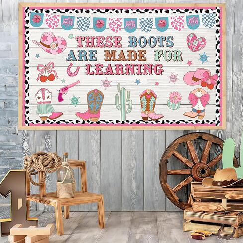 Western Cowgirl Bulletin Board Set West Cowgirl Theme Classroom Decoration These Boots are Made for Learning Cutouts Pink Cowboy Boots Hat Cut Outs for Classroom School Office Chalkboard Wall Decor in Saudi Arabia