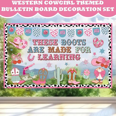 Western Cowgirl Bulletin Board Set West Cowgirl Theme Classroom Decoration These Boots are Made for Learning Cutouts Pink Cowboy Boots Hat Cut Outs for Classroom School Office Chalkboard Wall Decor in Saudi Arabia