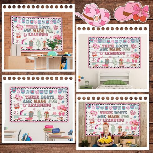 Western Cowgirl Bulletin Board Set West Cowgirl Theme Classroom Decoration These Boots are Made for Learning Cutouts Pink Cowboy Boots Hat Cut Outs for Classroom School Office Chalkboard Wall Decor in Saudi Arabia