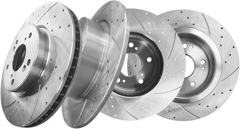 PM Auto Set of 4 Front 293mm-Rear 282mm Drilled Slotted Disc Brake Rotors Replacement For 2015 Honda Civic Replacement Brake Rotors in Kuwait
