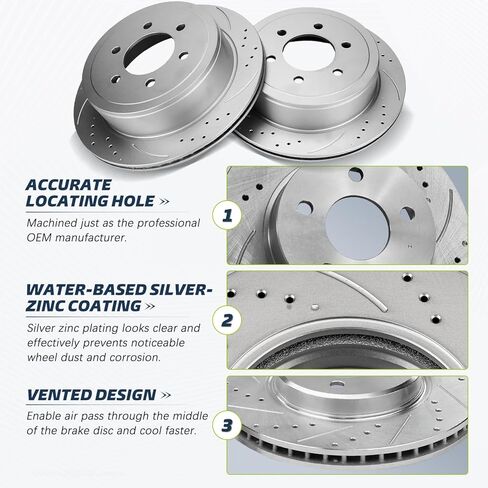 [6-Stud Models w/Manual Parking Brake] Rear 13.70" Drilled and Slotted Brake Rotors Compatible with 2012-2020 Ford F-150, 12 13 14 15 16 17 18 19 20 Vented Disc Brakes 54186, 2 Pcs in Saudi Arabia