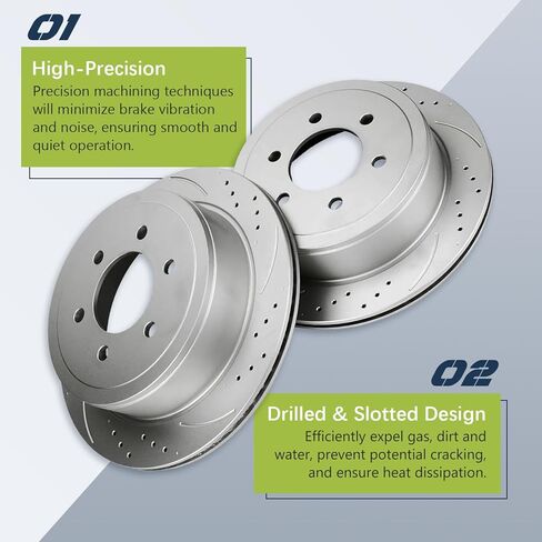 [6-Stud Models w/Manual Parking Brake] Rear 13.70" Drilled and Slotted Brake Rotors Compatible with 2012-2020 Ford F-150, 12 13 14 15 16 17 18 19 20 Vented Disc Brakes 54186, 2 Pcs in Saudi Arabia