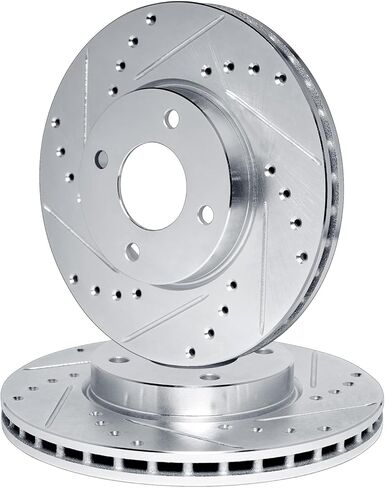 R1 Concepts Brake Rotors fits 2007-2012 Nissan Sentra; 2007-2013 Nissan Versa; 2009-2014 Nissan Cube| Drilled and Slotted Silver Disc Brake Rotor Set: 11.0" Front in Kuwait