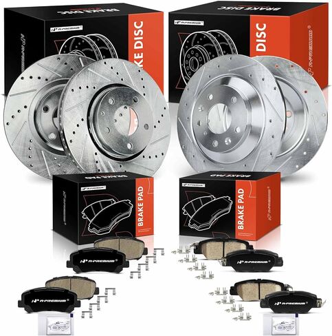 A-Premium Front and Rear Drilled and Slotted Disc Brake Rotors + Ceramic Pads Kit Compatible with Select Mazda Models - CX-5 CX5 2016 2017 2018 2019, 12-PC Set in Kuwait