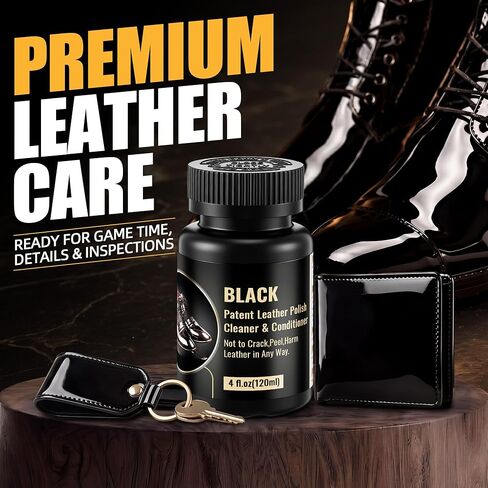 Patent Leather Mirror Shine Kit, High Gloss Coating Set with Sponge, Cloth & Steel Wool, Restore Gloss & Remove Scuffs for Leather & Vinyl Shoes Boots Inspection Ready (120ml) in Saudi Arabia