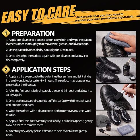 Patent Leather Mirror Shine Kit, High Gloss Coating Set with Sponge, Cloth & Steel Wool, Restore Gloss & Remove Scuffs for Leather & Vinyl Shoes Boots Inspection Ready (120ml) in Saudi Arabia