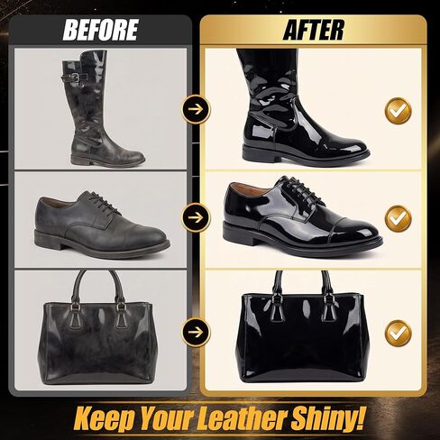 Patent Leather Mirror Shine Kit, High Gloss Coating Set with Sponge, Cloth & Steel Wool, Restore Gloss & Remove Scuffs for Leather & Vinyl Shoes Boots Inspection Ready (120ml) in Saudi Arabia