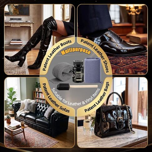 Patent Leather Mirror Shine Kit, High Gloss Coating Set with Sponge, Cloth & Steel Wool, Restore Gloss & Remove Scuffs for Leather & Vinyl Shoes Boots Inspection Ready (120ml) in Saudi Arabia