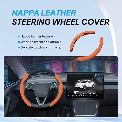 2 Pieces for Tesla Steering Wheel Cover,PU Leather+Plastic Car Steering Wheel Cover Fit for Tesla Model 3 Fit for Model Y Fit for Model S Car Accessories Orange in Saudi Arabia