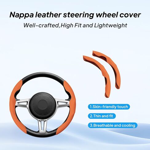2 Pieces for Tesla Steering Wheel Cover,PU Leather+Plastic Car Steering Wheel Cover Fit for Tesla Model 3 Fit for Model Y Fit for Model S Car Accessories Orange in Saudi Arabia