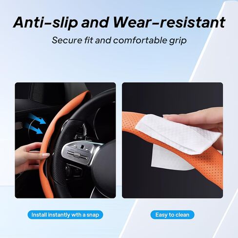 2 Pieces for Tesla Steering Wheel Cover,PU Leather+Plastic Car Steering Wheel Cover Fit for Tesla Model 3 Fit for Model Y Fit for Model S Car Accessories Orange in Saudi Arabia
