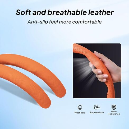 2 Pieces for Tesla Steering Wheel Cover,PU Leather+Plastic Car Steering Wheel Cover Fit for Tesla Model 3 Fit for Model Y Fit for Model S Car Accessories Orange in Saudi Arabia