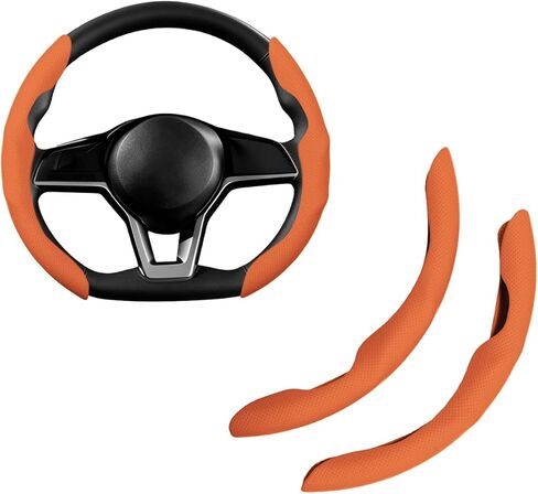 2 Pieces for Tesla Steering Wheel Cover,PU Leather+Plastic Car Steering Wheel Cover Fit for Tesla Model 3 Fit for Model Y Fit for Model S Car Accessories Orange in Saudi Arabia