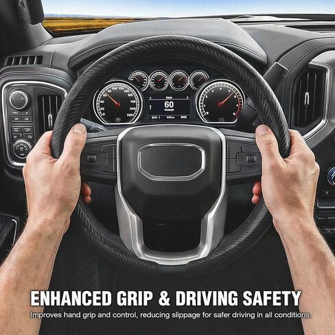 Car Steering Wheel Cover for Ford Ranger 2000-2001, 2019-2025, Car Accessories Steering Wheel Cover for Women Men, Carbon Fiber Anti-Slip, O & D Shape Standard Size (14.5"-15" - Blackd) in Saudi Arabia