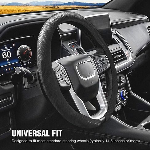 Car Steering Wheel Cover for Ford Ranger 2000-2001, 2019-2025, Car Accessories Steering Wheel Cover for Women Men, Carbon Fiber Anti-Slip, O & D Shape Standard Size (14.5"-15" - Blackd) in Saudi Arabia