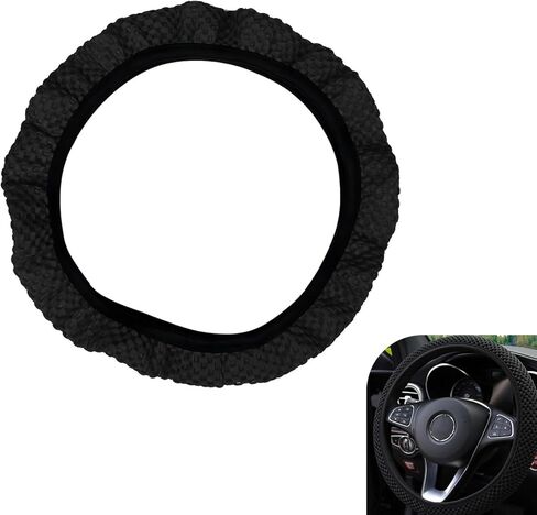Car Elastic Stretch Steering Wheel Cover, Ice Silk Breathable Steering Wheel Protector, 3D Massage Mesh Anti-slip Protector for 14.5" - 15 ", Universal for Most Cars (Black) in Saudi Arabia