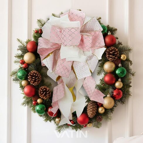 VATIN Pink Gold Wired Ribbon with Gold Argyle Foil Print, 3-1/2-Inch x 10 Yards, with Standard Serged Edges, Thick Ribbon for Tree Skirts, Mantel Decor, Gift Wrapping, Holiday Party Decoration in Kuwait