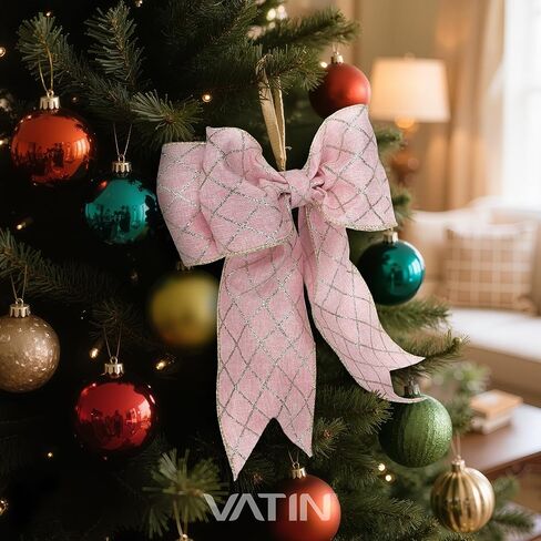 VATIN Pink Gold Wired Ribbon with Gold Argyle Foil Print, 3-1/2-Inch x 10 Yards, with Standard Serged Edges, Thick Ribbon for Tree Skirts, Mantel Decor, Gift Wrapping, Holiday Party Decoration in Kuwait