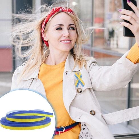 Blue and Yellow Ribbon, 9mm 5 Yards Ribbon, Ribbon DIY Handmade Ribbon Rolls, Suitable for Making Some Handmade Crafts Fabric Ribbons in Kuwait