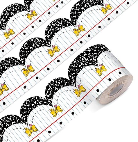 ReliThick 65ft Back to School Composition Bulletin Board Border Decorations Scalloped Composition Notebook Pencil Bow Bulletin Board Trim for DIY Craft Classroom Office Chalkboard Blackboard Wall Door in Kuwait