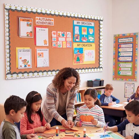 ReliThick 65ft Back to School Composition Bulletin Board Border Decorations Scalloped Composition Notebook Pencil Bow Bulletin Board Trim for DIY Craft Classroom Office Chalkboard Blackboard Wall Door in Kuwait
