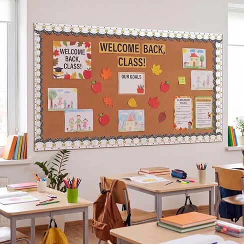 ReliThick 65ft Back to School Composition Bulletin Board Border Decorations Scalloped Composition Notebook Pencil Bow Bulletin Board Trim for DIY Craft Classroom Office Chalkboard Blackboard Wall Door in Kuwait