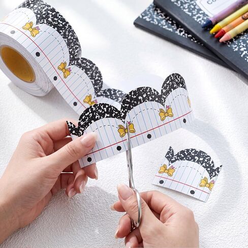 ReliThick 65ft Back to School Composition Bulletin Board Border Decorations Scalloped Composition Notebook Pencil Bow Bulletin Board Trim for DIY Craft Classroom Office Chalkboard Blackboard Wall Door in Kuwait