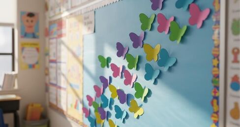 SHAPES ETC. 31 Pcs Butterfly Assorted Color Large Cut-Outs 5.5in, Construction Paper Shapes, Spring Bulletin Board Decorations, DIY Crafts, Bug Cut Outs, Wall Cutouts, Made in USA in Kuwait