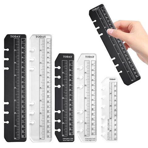 5PCS Planner Ruler for A5 A6 A7 Binder, 6-Ring Page Marker for Spiral Notebook, Snap-in Plastic Bookmark Rulers, 6-Hole Ruler Inser Planner Bookmark for A5 A6 A7 (Black/Clear) in Saudi Arabia