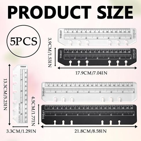 5PCS Planner Ruler for A5 A6 A7 Binder, 6-Ring Page Marker for Spiral Notebook, Snap-in Plastic Bookmark Rulers, 6-Hole Ruler Inser Planner Bookmark for A5 A6 A7 (Black/Clear) in Saudi Arabia