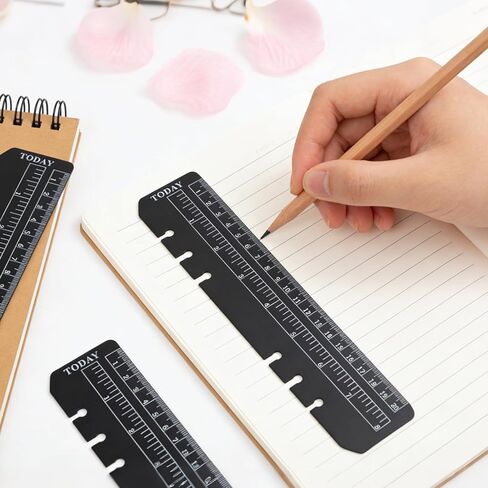 5PCS Planner Ruler for A5 A6 A7 Binder, 6-Ring Page Marker for Spiral Notebook, Snap-in Plastic Bookmark Rulers, 6-Hole Ruler Inser Planner Bookmark for A5 A6 A7 (Black/Clear) in Saudi Arabia