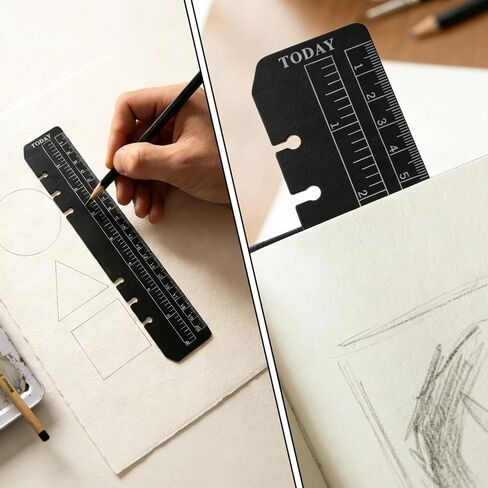 5PCS Planner Ruler for A5 A6 A7 Binder, 6-Ring Page Marker for Spiral Notebook, Snap-in Plastic Bookmark Rulers, 6-Hole Ruler Inser Planner Bookmark for A5 A6 A7 (Black/Clear) in Saudi Arabia