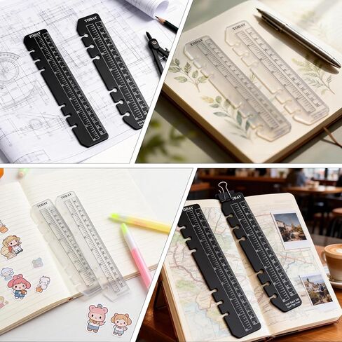 5PCS Planner Ruler for A5 A6 A7 Binder, 6-Ring Page Marker for Spiral Notebook, Snap-in Plastic Bookmark Rulers, 6-Hole Ruler Inser Planner Bookmark for A5 A6 A7 (Black/Clear) in Saudi Arabia