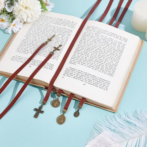 6 قطع من الإشارات المرجعية الجلدية المرجعية المرجعية من الجلد للكتاب المقدس علامة كتاب القديس المسيحي الرجعية مع المعلقات المعدنية المرجعية لمحبي الكتب والهدايا العتيقة البرونزية in Kuwait