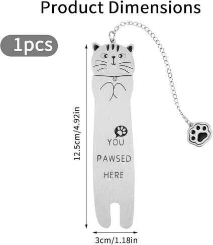 Cat Bookmark, Zinc Alloy Funny Cat Shaped Bookmark with Paw Mark Pendant Cute Reading Lightweight Accessories for Women Men Book Lovers (Style 1) in Kuwait