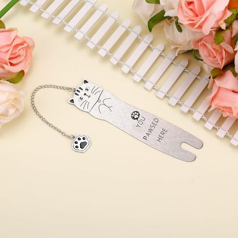 Cat Bookmark, Zinc Alloy Funny Cat Shaped Bookmark with Paw Mark Pendant Cute Reading Lightweight Accessories for Women Men Book Lovers (Style 1) in Kuwait