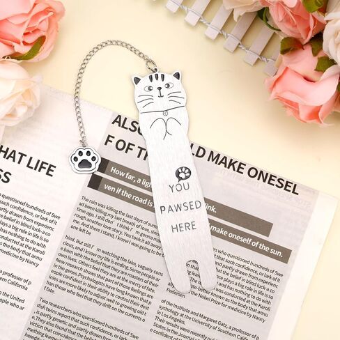 Cat Bookmark, Zinc Alloy Funny Cat Shaped Bookmark with Paw Mark Pendant Cute Reading Lightweight Accessories for Women Men Book Lovers (Style 1) in Kuwait