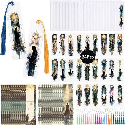 WANDIC 24 PCS Acrylic Bookmark Blanks Watercolor Flowers Theme UV DTF Stickers with Tassels, Make Your Own Bookmark Transparent Rectangle Bookmarks Crafts DIY Tag in Saudi Arabia