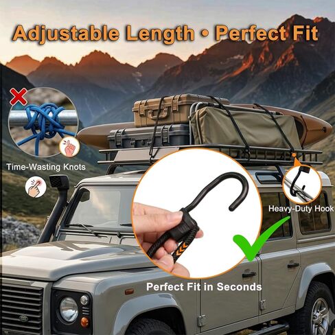 Adjustable Bungee Cords with Hooks Heavy Duty Outdoor (26 Pcs), 3mm Steel Core Anti-Scratch Hooks, Premium Elastic Cord Set with Tarp Clips & Ball Bungees for Camping Gear, Tie Downs & Garage in Saudi Arabia