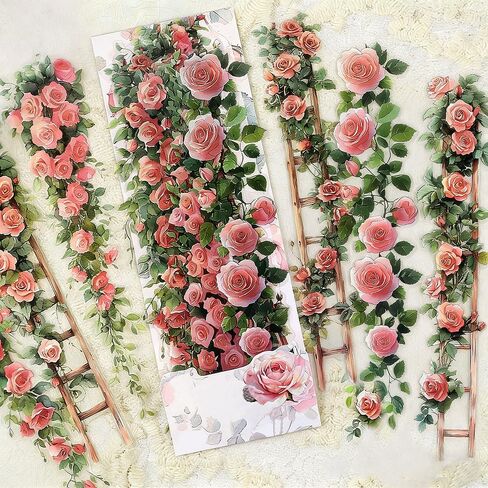 10Pcs Rose Flower Ladder Stickers Vintage Floral Vine Scrapbook Stickers for Journaling Junk Journal Supplies Spring Flower Sticker PET Aesthetic Sticker Decorative Decals for Crafts DIY Card Collage in Saudi Arabia