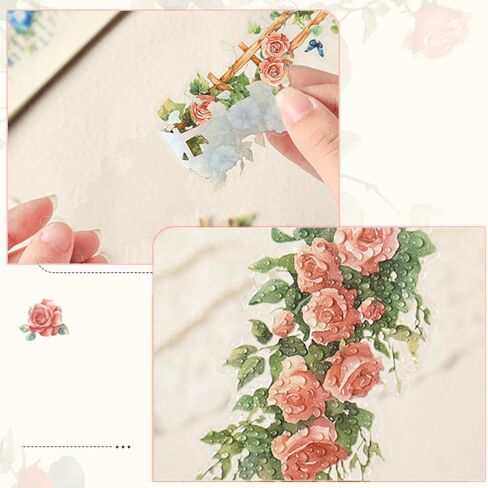 10Pcs Rose Flower Ladder Stickers Vintage Floral Vine Scrapbook Stickers for Journaling Junk Journal Supplies Spring Flower Sticker PET Aesthetic Sticker Decorative Decals for Crafts DIY Card Collage in Saudi Arabia