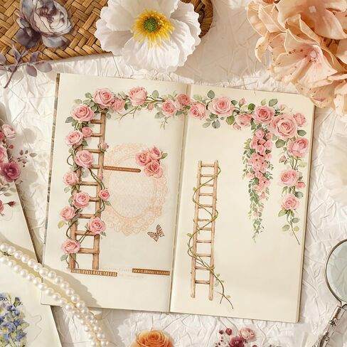 10Pcs Rose Flower Ladder Stickers Vintage Floral Vine Scrapbook Stickers for Journaling Junk Journal Supplies Spring Flower Sticker PET Aesthetic Sticker Decorative Decals for Crafts DIY Card Collage in Saudi Arabia