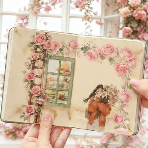 10Pcs Rose Flower Ladder Stickers Vintage Floral Vine Scrapbook Stickers for Journaling Junk Journal Supplies Spring Flower Sticker PET Aesthetic Sticker Decorative Decals for Crafts DIY Card Collage in Saudi Arabia