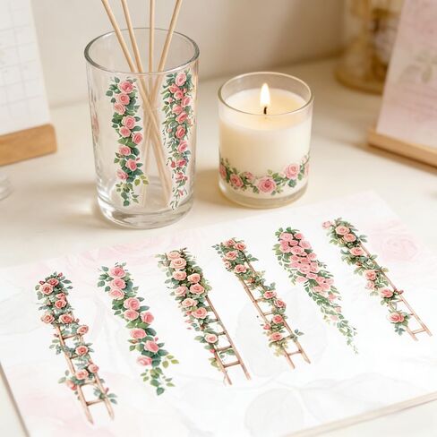 10Pcs Rose Flower Ladder Stickers Vintage Floral Vine Scrapbook Stickers for Journaling Junk Journal Supplies Spring Flower Sticker PET Aesthetic Sticker Decorative Decals for Crafts DIY Card Collage in Saudi Arabia
