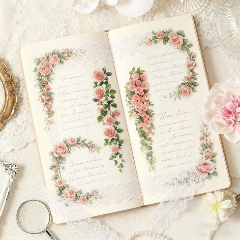 10Pcs Rose Flower Ladder Stickers Vintage Floral Vine Scrapbook Stickers for Journaling Junk Journal Supplies Spring Flower Sticker PET Aesthetic Sticker Decorative Decals for Crafts DIY Card Collage in Saudi Arabia