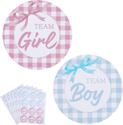 72 Pcs Team Boy Or Girl,2 Inch Baby Gender Reveal Decorations, Pink or Blue Gender Reveal Decorations Bow Baby Shower Stickers for Party Games Supplies and for Shower in Saudi Arabia
