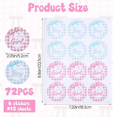 72 Pcs Team Boy Or Girl,2 Inch Baby Gender Reveal Decorations, Pink or Blue Gender Reveal Decorations Bow Baby Shower Stickers for Party Games Supplies and for Shower in Saudi Arabia
