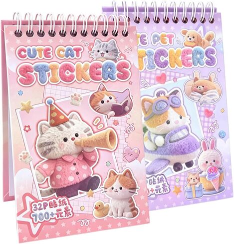 Cute Cat Sticker Book,Hard Cover Spiral Binding,32 Pages,700+Die Cut Cat Meme Sticker for Scrapbook,Journal,Planner,Diary,Envelope,Laptop Deco,Art Project,Gift to Friends&Craft DIY Activity in Kuwait
